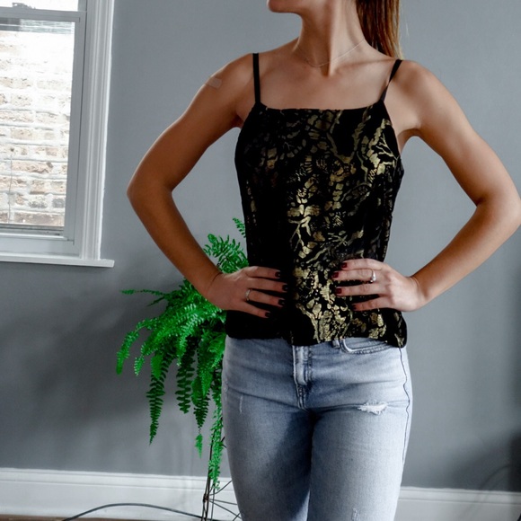 Alice + Olivia Parker Velvet Cami in Black & Gold - Picture 2 of 5